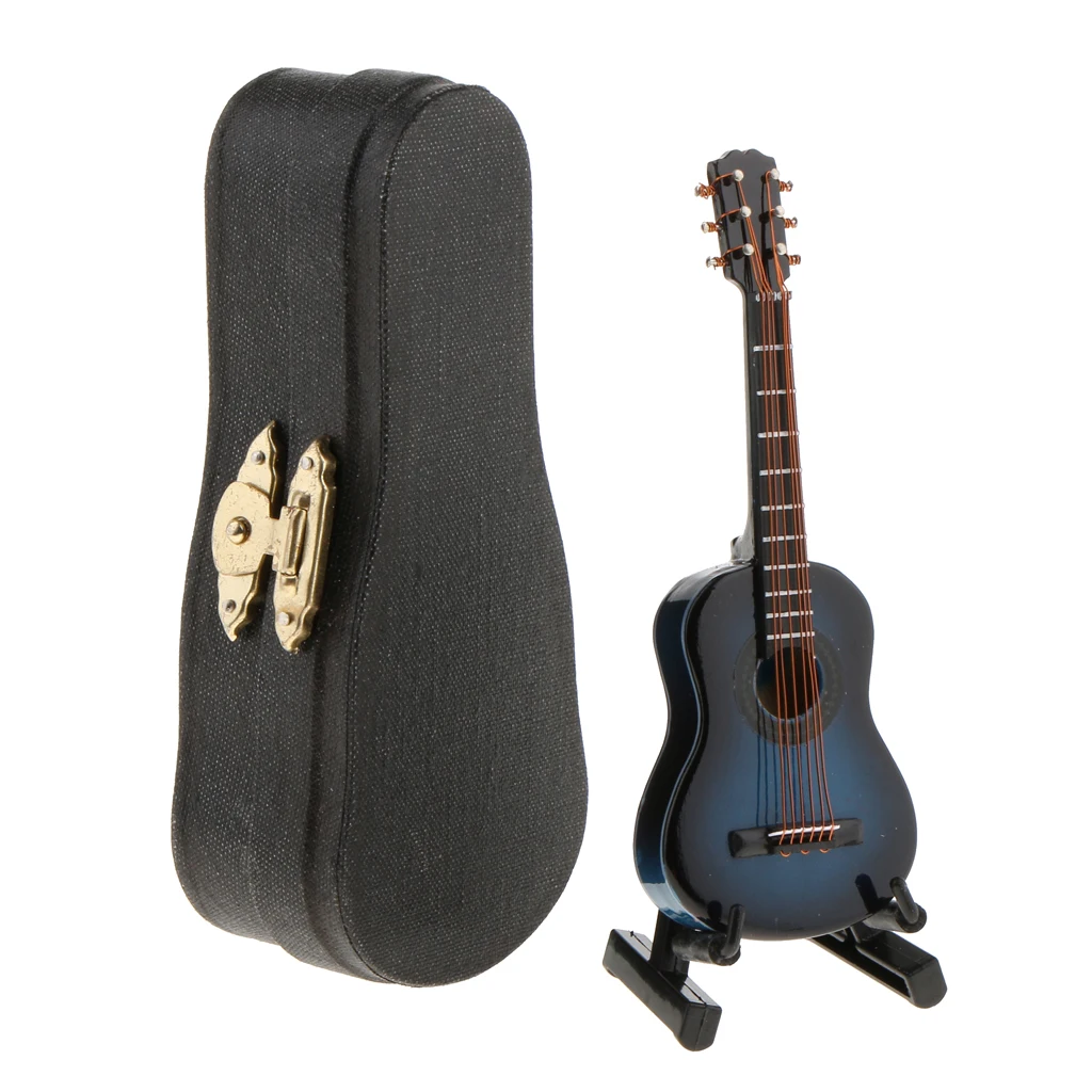 

1/12 Dollhouse Decoration - Miniature Wooden Guitar with Box And Stand
