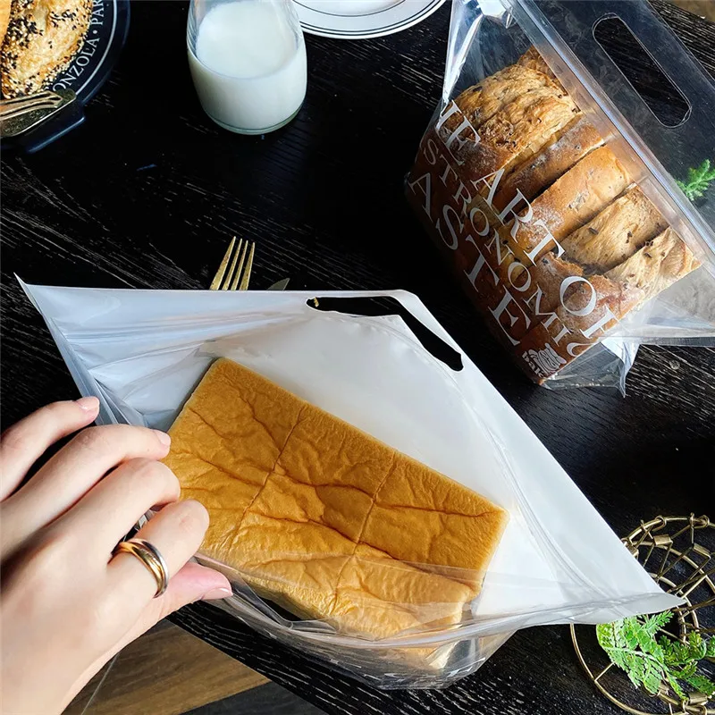 LBSISI Life-bolsas de pl&aacute;stico transparentes para pan en rodajas, con asa, para galletas, dulces, embalaje para tostadas, rasgado a mano, cepillado, 50 unids/lote-4