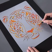 warmom kids diy drawing toys baby child hollow template educational painting toys cartoon tiger scrapbooking coloring ruler toys