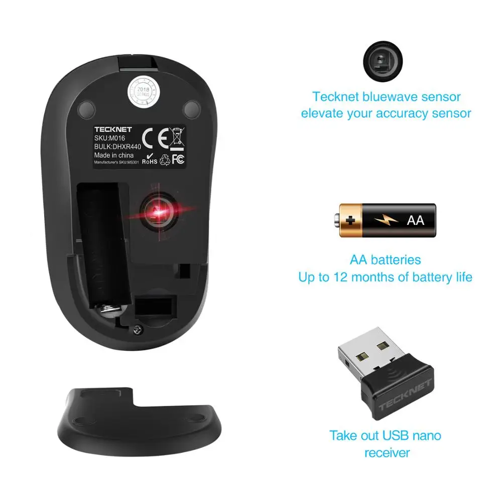 TECKNET оригинальная мини оптическая беспроводная мышь 2 4G надежная 1000 dpi Nano с