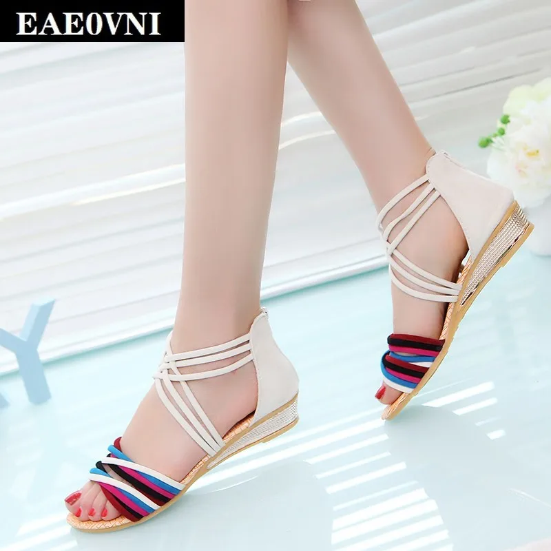 

Fashion Wedge Back Zipper Summer Style Roman Style Women's Sandals Bare Foot Open Toe Women's Sandals Party Party Women's Shoes