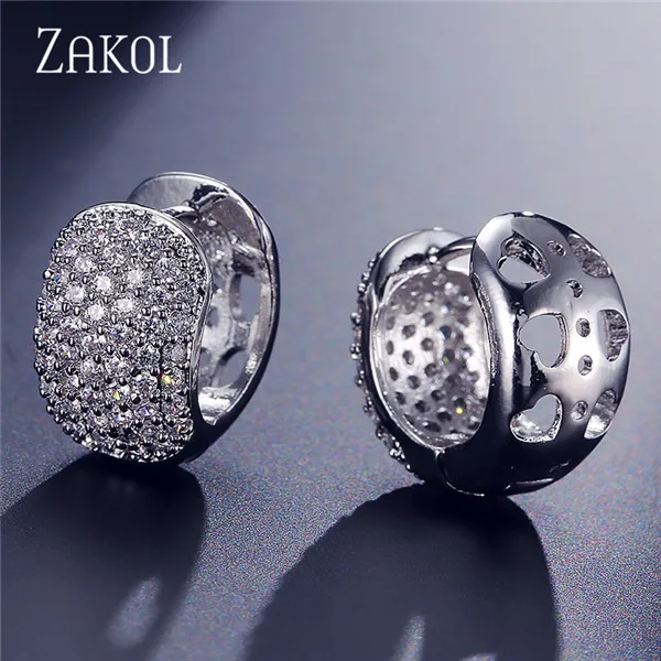 Sliver Color 599 ZAKOL благородные женские/женские серьги-кольца, высокое качество, Кристалл циркония, микро инкрустация, ювелирные изделия, уникальные треугольные серьги FSEP600 - Окраска металла: Sliver Color 599