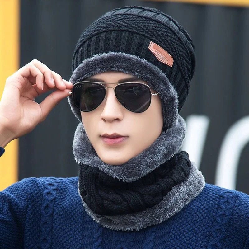 

Мужская вязаная и бархатная плотная зимняя шапка 2021, теплая и удобная Регулируемая Мужская шапка унисекс с изысканной кожаной этикеткой