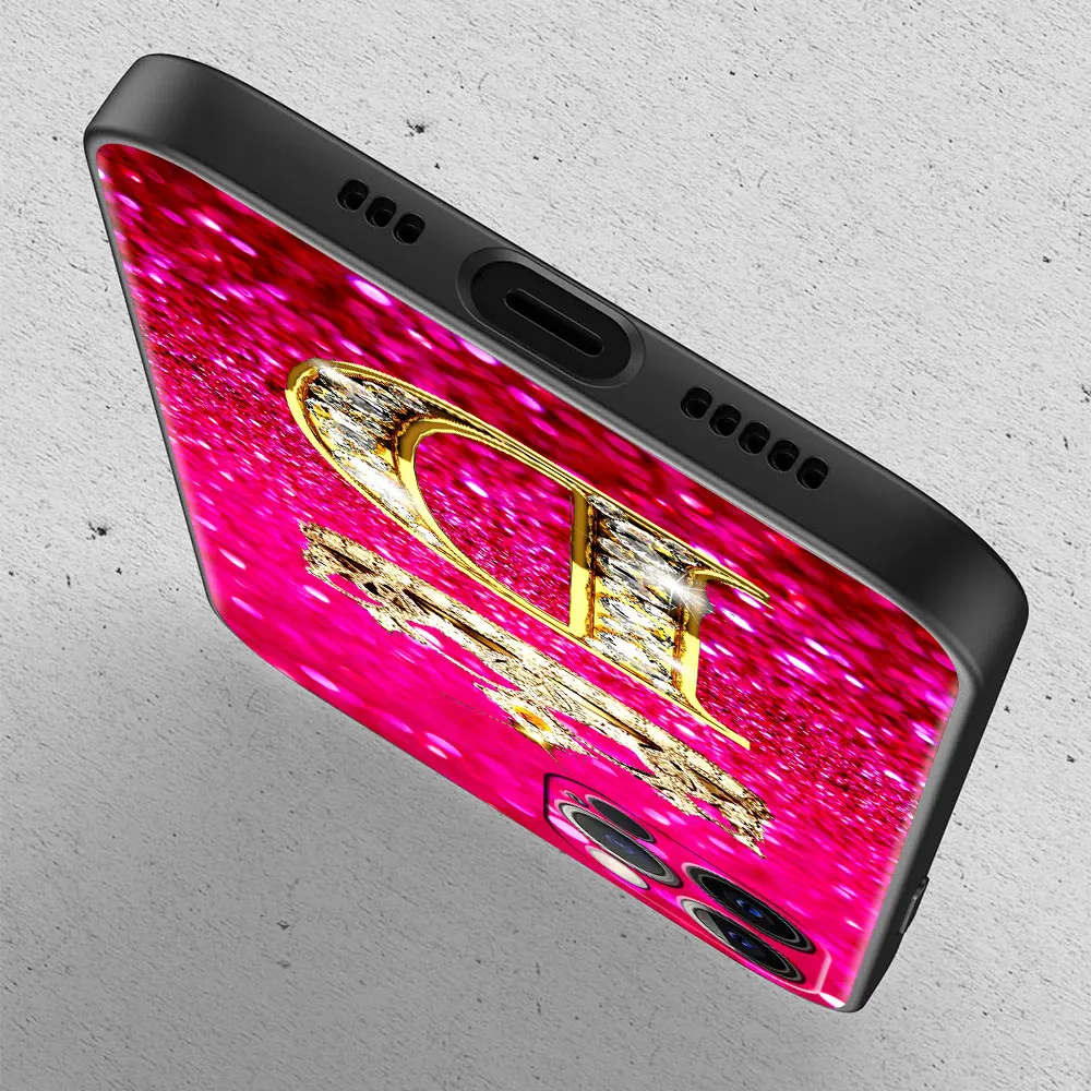 Pink Diamonds Letter Phone Case for Apple iPhone 11 7 12 13 Pro XR X XS Max 6 6S 8 14 Plus Soft Cover Shockproof Funda 14mini