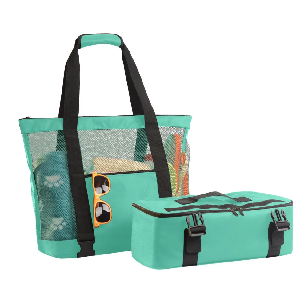 

Portable Outdoor Picnic Bags Camping Beach Mesh Organizer Outdoor Travel Storage Bag Tote Bag With Detachable Cooler Tidy Bag