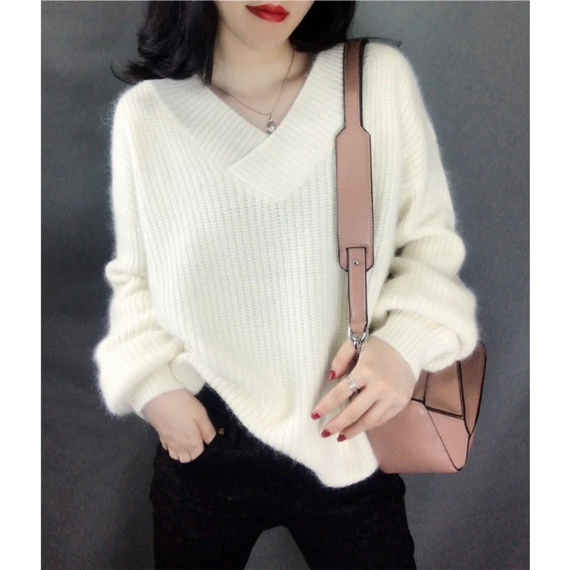 

Women's Sweaters Autumn Winter New V-neck Solid color Pullover Fashion Elegant Slim Sweater Knit Bottoming Shirt pull femme B41