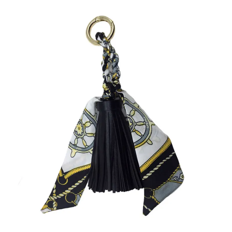 Прямая поставка искусственная кожа брелок Классический шелковый шарф кисточка