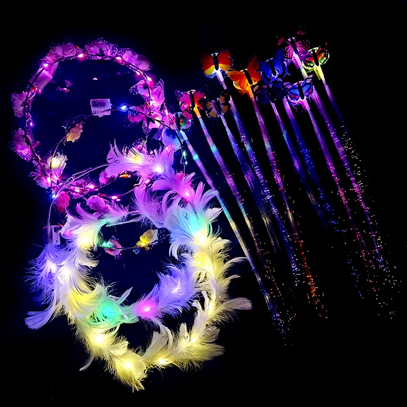 

LED Hair Light Women Girl Crown Flower Headband Glowing Hair Wreath for Wedding Party Decoration Birthday Gift Christmas Garland