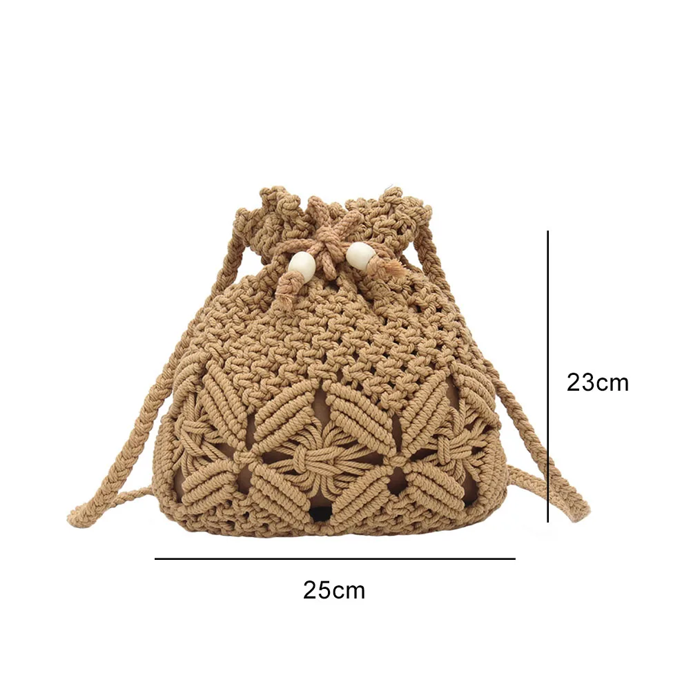 

Summer Women Fashion Cotton Rope Woven Drawstring Shoulder Crossbody Messenger Bag Bohemian Vintage Summer Beach Mini Handbag