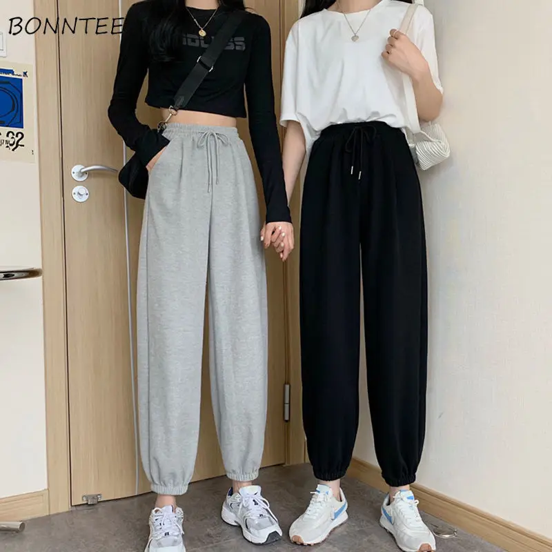 

Harem Pants Women Preppy Style Solid Student Drawstring Casual Summer Harajuku Ankle-length High Waist Loose All-match Simple