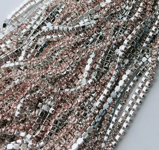 ss4 07 peach silver Ss4 1,4 мм стразы на цепочке, Необычные кисточки с драгоценными камнями, отделка кристаллами струйный Розовый Синий Блестящий DIY Ювелирная цепочка для дизайна ногтей - Цвет: ss4 07 peach silver