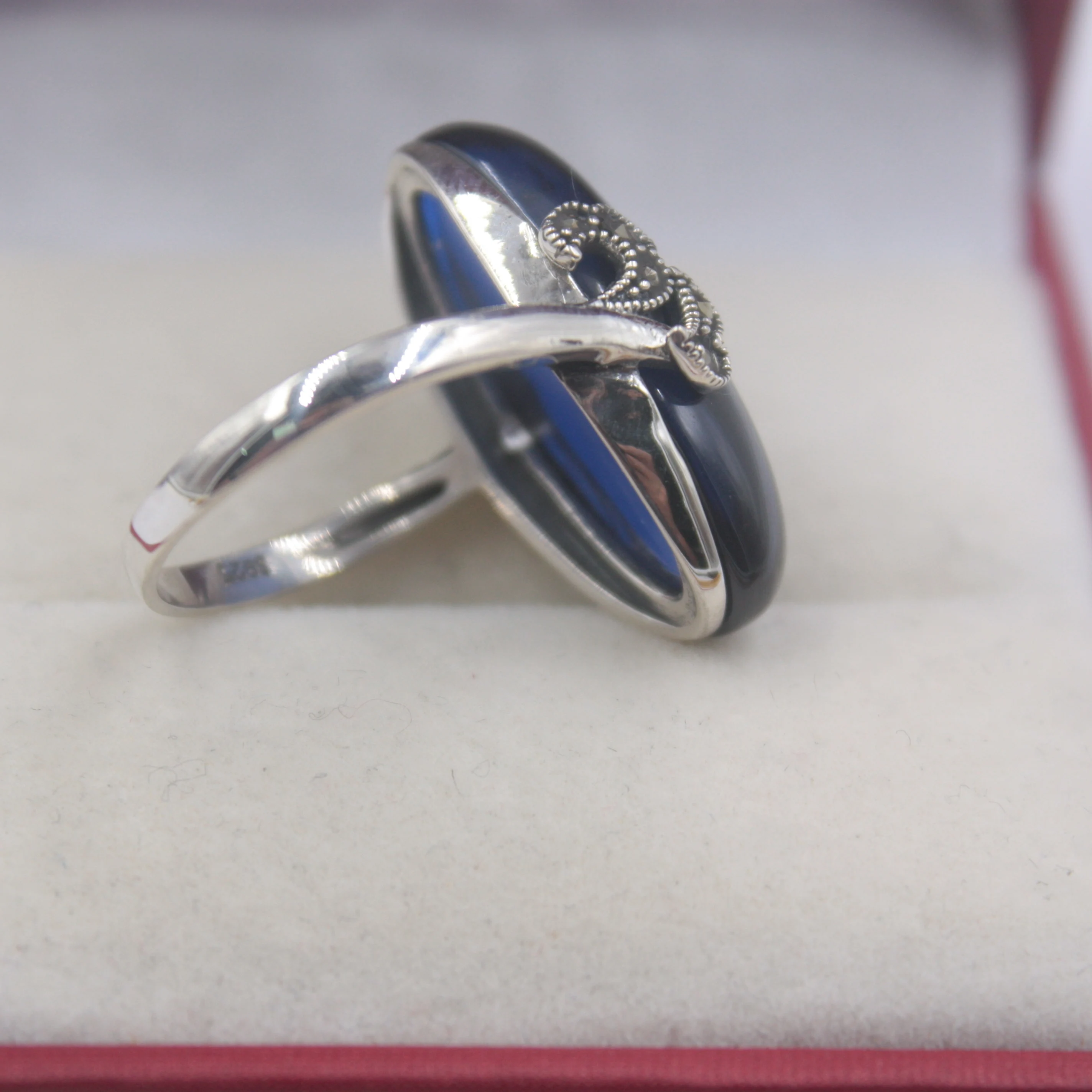 

925 Sterling Silver Ring Blue Corundum Women Ring Zircon Long Shine Gift Best Elegant Size US 6-9 New Gift