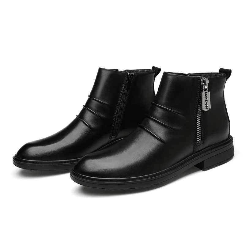 

Winter Boots for Men Luxury Chelsea Shoes Fashion Side Zipper Genuine Leather Business Dress Men's Boots Handmade Casual Shoes