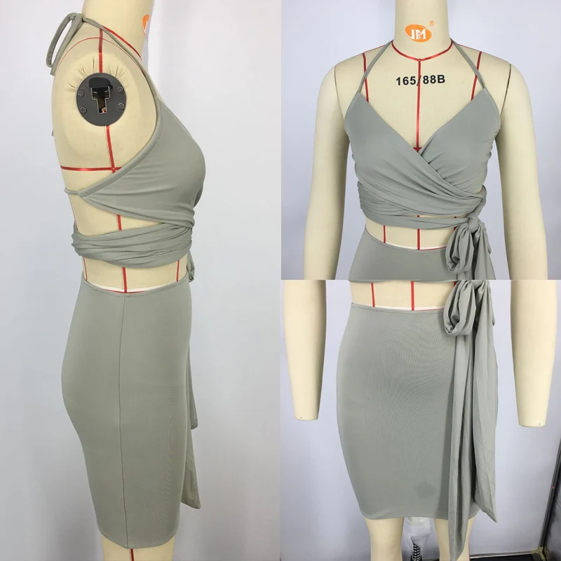 

HolaTeenYang Women Two Piece Set Sexy Hollow Out Backless Bandage Halter Daily Party Chubwear Summer 2 Piece Outdoors Beachwear