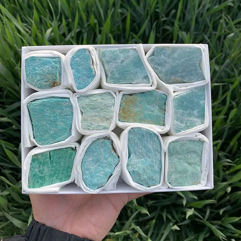 a box Natural raw amazonite rough amazon stone natural quartz crystals mineral energy stone for healing