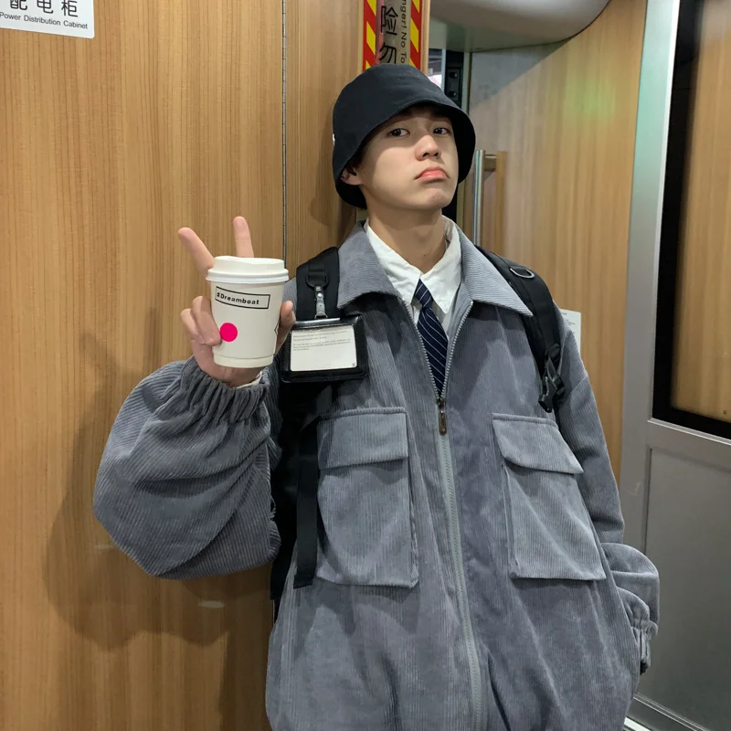 Куртка мужская Вельветовая в стиле ретро модный пиджак свободного покроя с