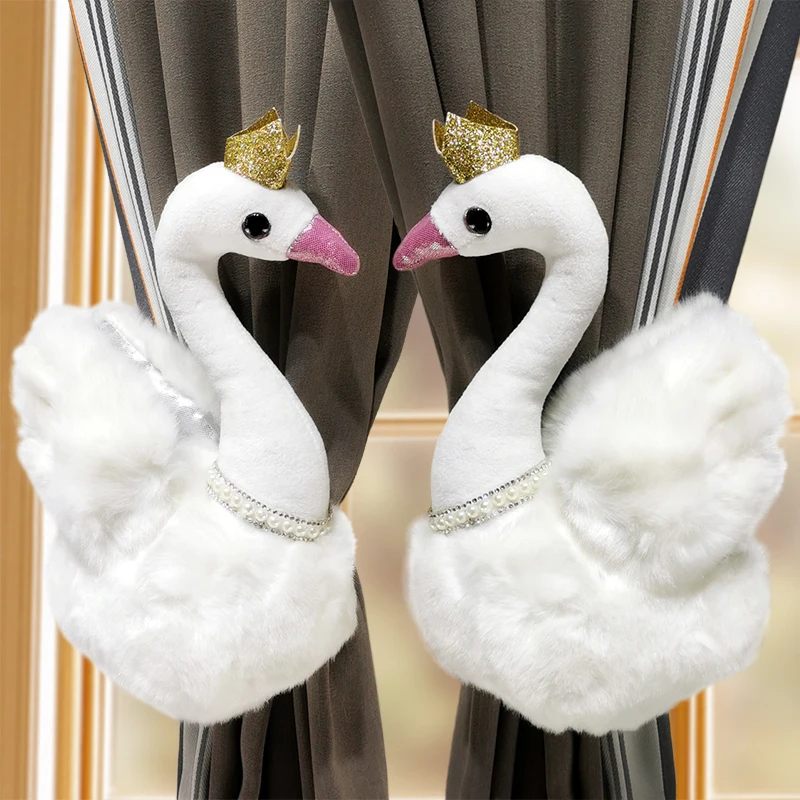 

2pcs Plush Swan Curtain Tieback Holder Hooks Tie Backs Children Room Decoration Accessories Holdback Curtain Straps