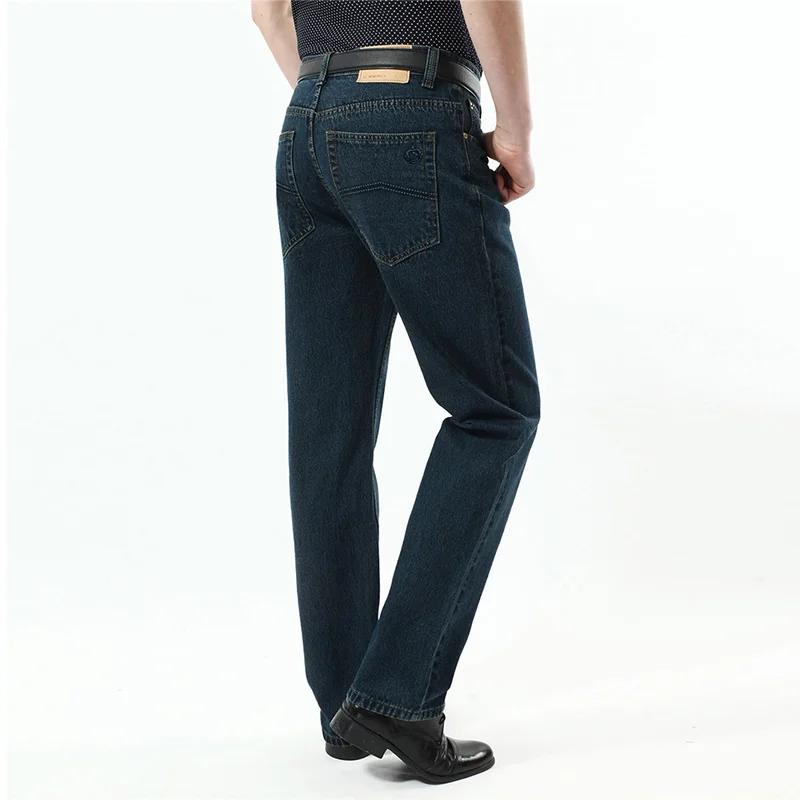Men's High Waist Jeans 2021 Black Large Size Classic Style Denim Pants Male Straight Cut Blue Husband Vintage Cowboy Trouser Men | Мужская