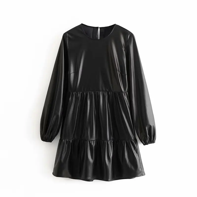 Женское платье мини из искусственной кожи демисезонное привлекательное черное