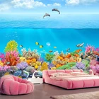 Самоклеящиеся водонепроницаемые 3D обои из ПВХ, подводный мир, дельфин Коралл, детские настенные наклейки для спальни, ванной, 3 D