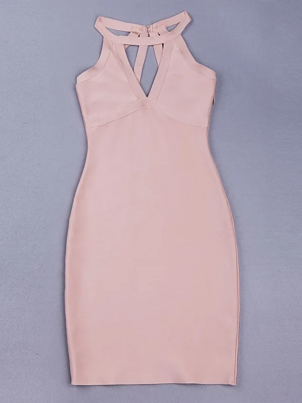 

2019 New Arrivals Autumn Sexy Hot Ladies Cut Out Backless Multi Straps Night Club Bandage Dress Bodycon Apricot