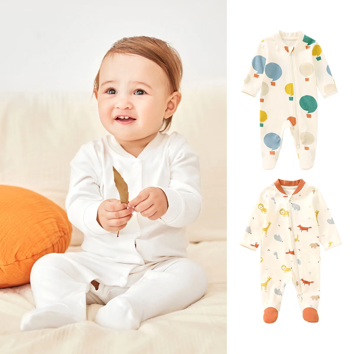 Pureborn-Pijama para recién nacido, Pelele con reposapiés para bebé, niño y niña, ropa de algodón de dibujos animados de color liso para primavera y otoño