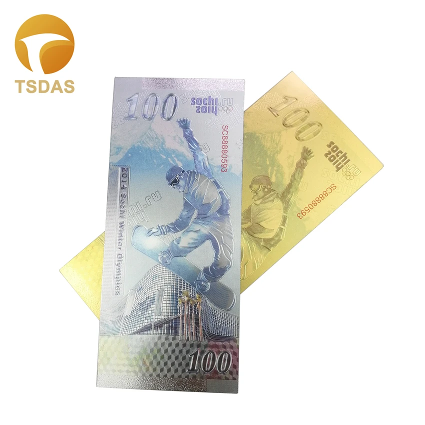 10 шт./лот Россия 100 рублей серебряная фольга банкнота роскошный банкнот в