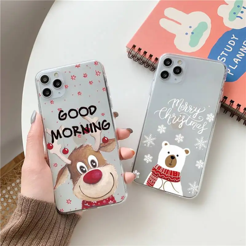 

Cartoon Merry Christmas Phone Case Clear Transparent for iPhone 11 12 13 mini pro XS MAX 8 7 6 6S Plus X 5S SE XR 2020