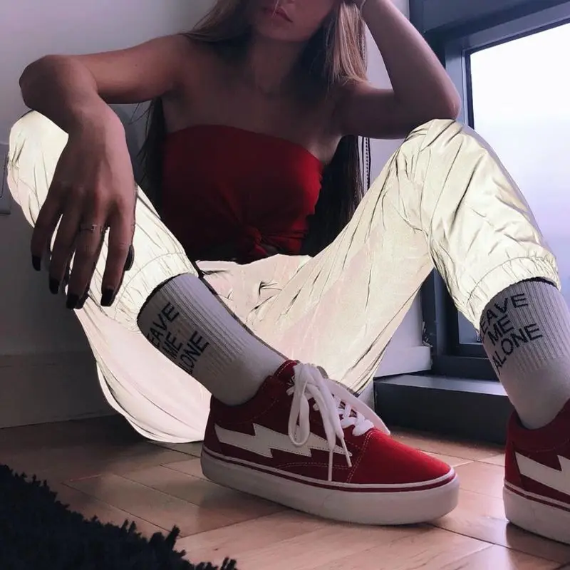 Шаровары размера плюс со средней талией однотонные ночные Светоотражающие брюки