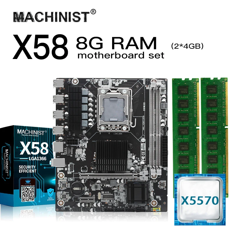 Материнская плата для настольного ПК X58 LGA 1366 набор с процессором Intel xeon X5570 и 8G(2*4G)
