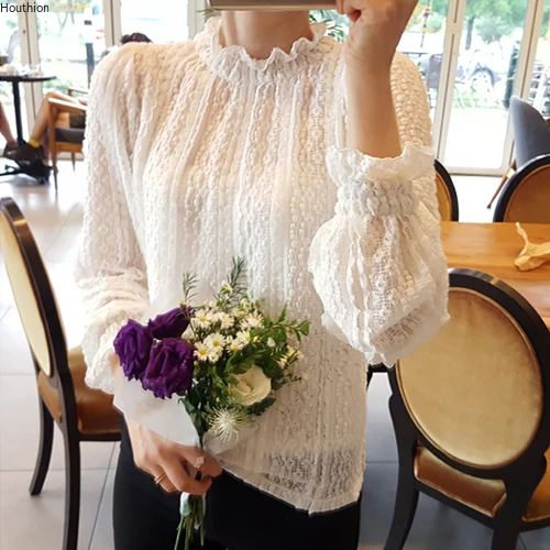 

New Long-sleeved Blouse Solid Color Top Lotus Leaf Collar Slim Comfortable Fashion Blusas Casual Summer Korean Women's Shirt