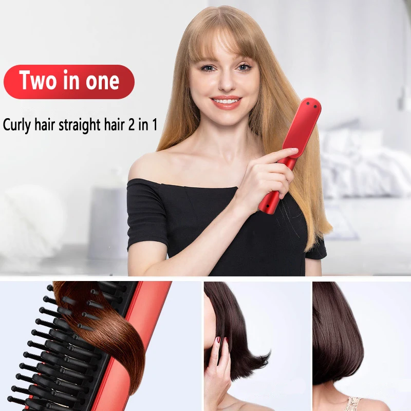 

Electric Heating Mini Hair Straightener Household USB Wireless Rechargeable Hair Straightening Curly Hair Styling Comb For Women