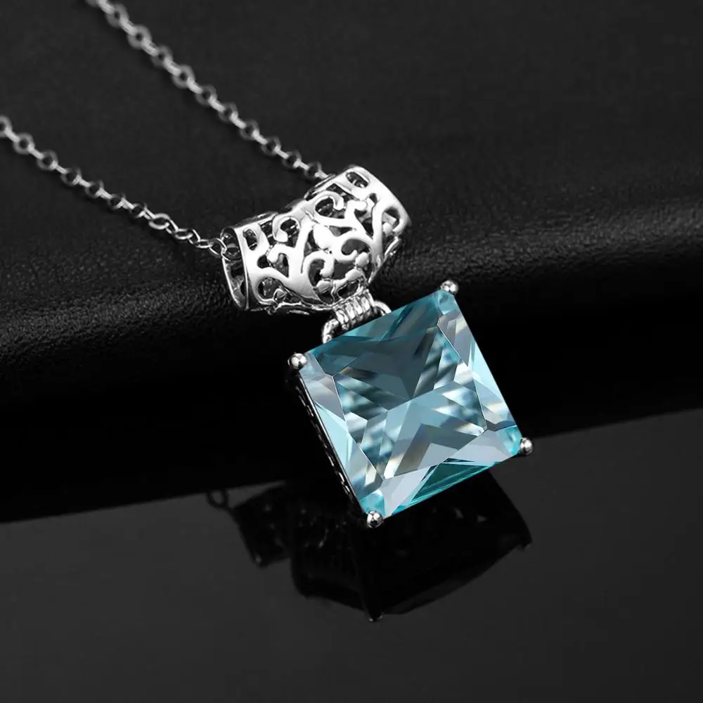 Аквамариновое ожерелье кулон Настоящее 925 стерлингового серебра кулоны из