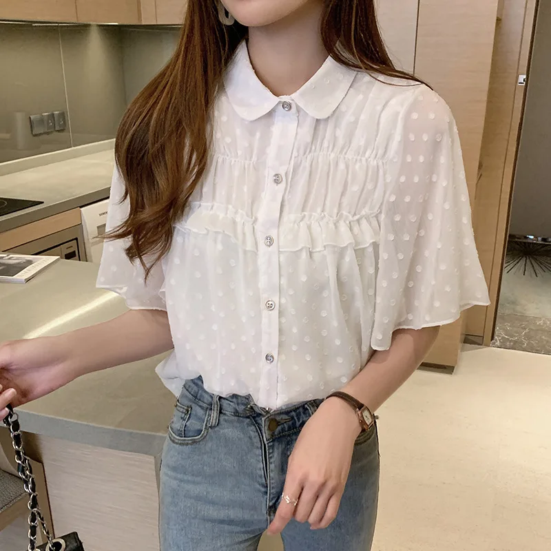 Женская шифоновая рубашка летняя с коротким рукавом в виде листьев лотоса