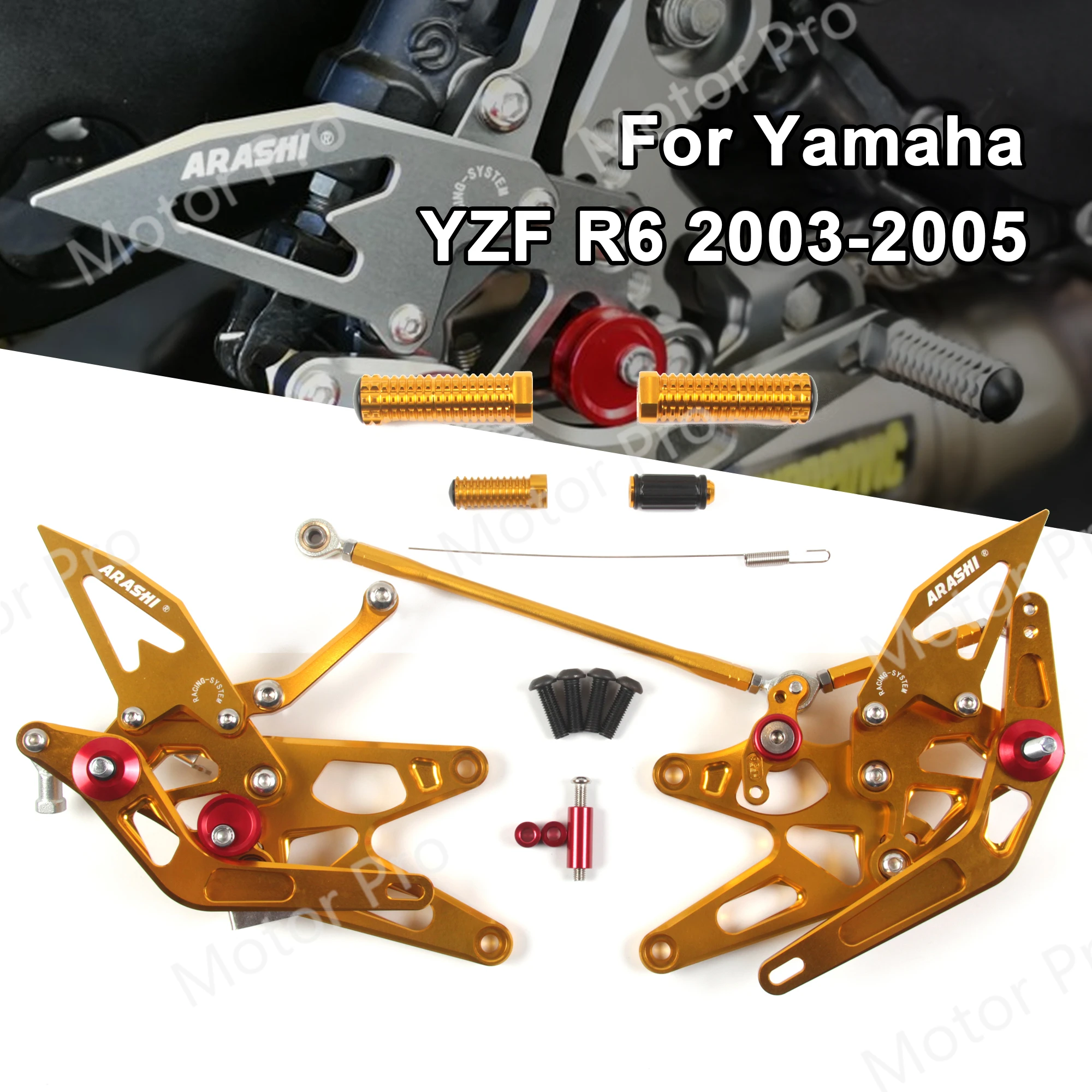 Adjustable Footrests For Yamaha YZF R6 2003 2004 2005 Motorcycle Accessories Foot Rests Pegs Rearsets Pedal YZF-R6 03 04 05 Gold |