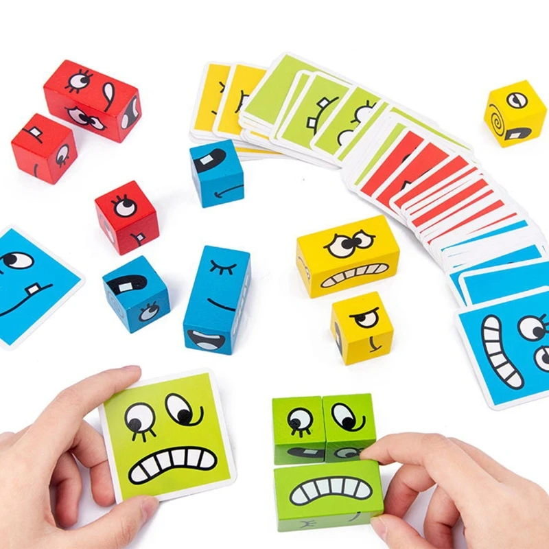 

Wooden Expression Puzzles Building Block Magic Face Changing Cubes Kids Montessori Educational Toys Logical Thinking Gift T8ND