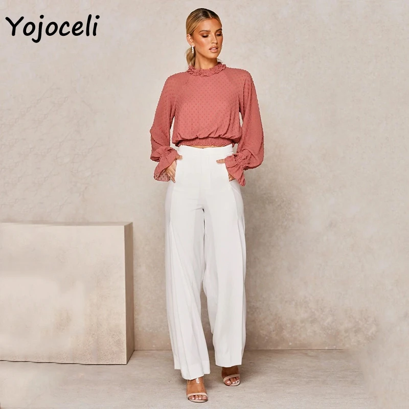 Yojoceli new spring summer chiffon jacquard blouses shirt women long sleeve boho beach dot blusas female |