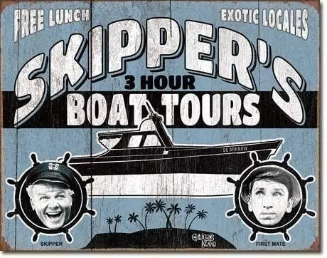 

Gilligan's Island - Skipper Tours Sign Rustic Vintage Metal Wall Art Home Decor 8 X12 Inch Tin Sign