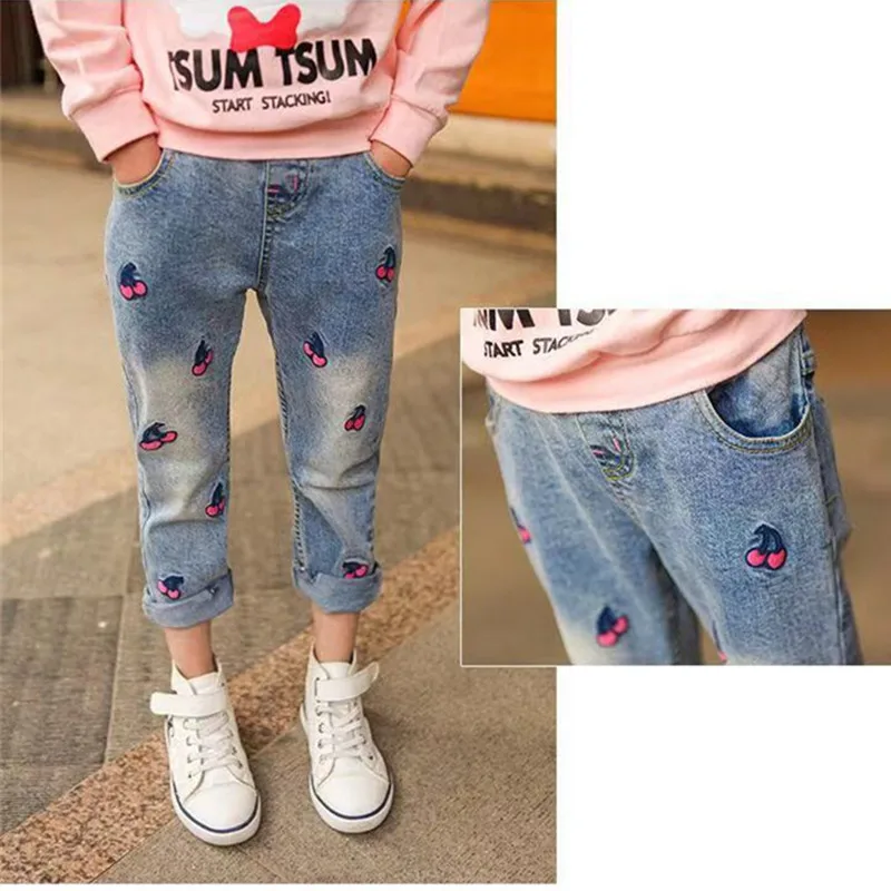 Большой джинсы для девочек детские штаны в Корейском стиле детская одежда