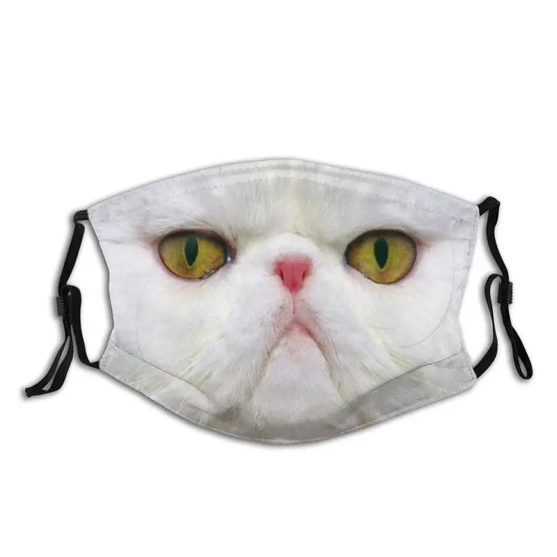 

White Persian Cat Gift Non-Disposable Face Mask Kitten Meme Mask with Filters Anti Dust Protection Cover Respirator Mouth-Muffle