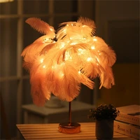 ourfeng table lamp led iron art feather small night with remote dandelion atmosphere light