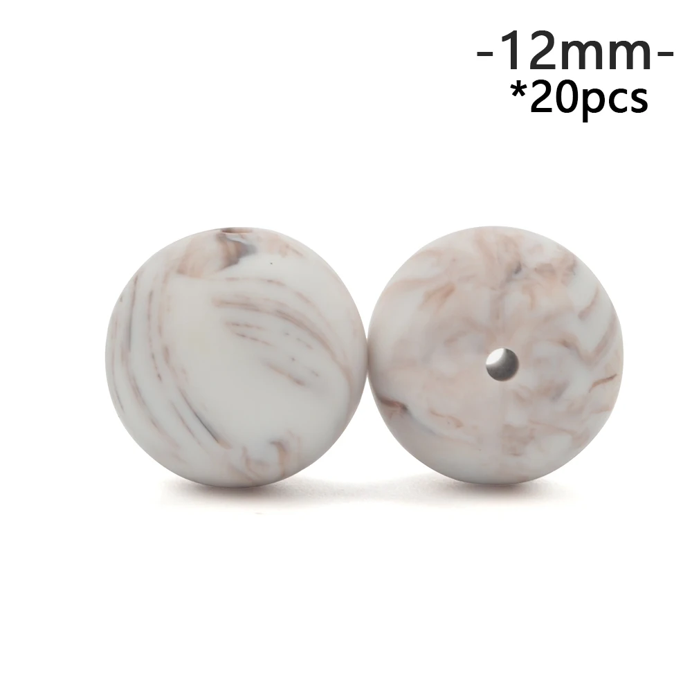 brown marble LOFCA, 12 мм, 20 шт./лот, силиконовые бусины, рассыпчатые, сделай сам, жевательные, цветные, для прорезывания зубов, для младенцев, безопасный, Круглый Прорезыватель - Цвет: brown marble
