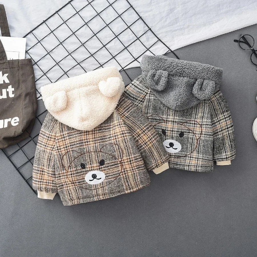 

Winter Warm Thick Velvet Plaid Child Coat Windproof Baby Girls Boys Jackets Single-Breasted Children Outerwear 1-7 Years Old