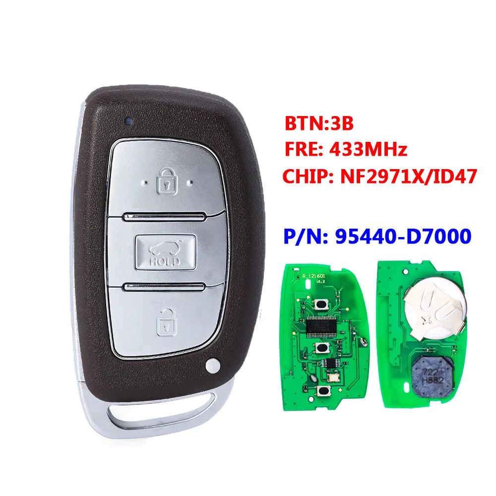 

FSK 433.92Mhz ID47 Smart Remote Car Key Fob 3 Button For Hyundai Tucson 2019 P/N: 95440-D7000