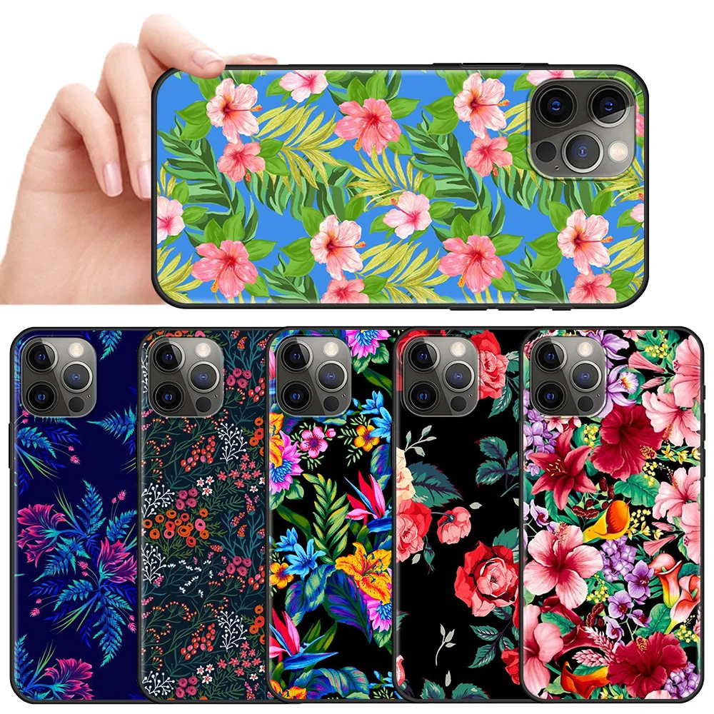 

Silicone Case for Apple iPhone 11 7 XR 12 Pro Max X 6 6S 8 Plus 11Pro 12 Mini XS 5 5S Back Cover Hot Tropical Flowers Colourful
