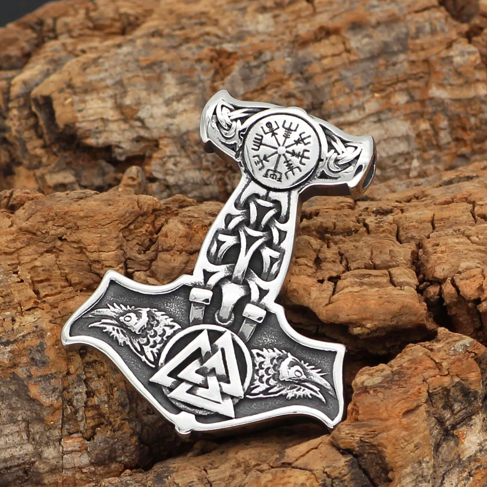 Скандинавский Викинг из нержавеющей стали thor hammer Mjolnir odin raven valknut vegvisir подвеска