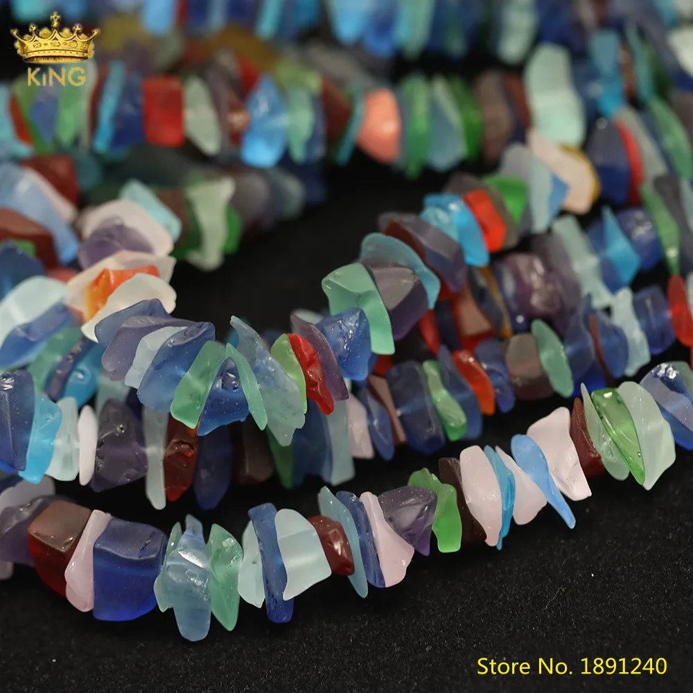 15.5Inch/Strand Natural Rainbow Color Matted Glass Nugget Chip Loose Beads Pendant Jewelry Drilled Charms For Necklace DIY | Украшения и