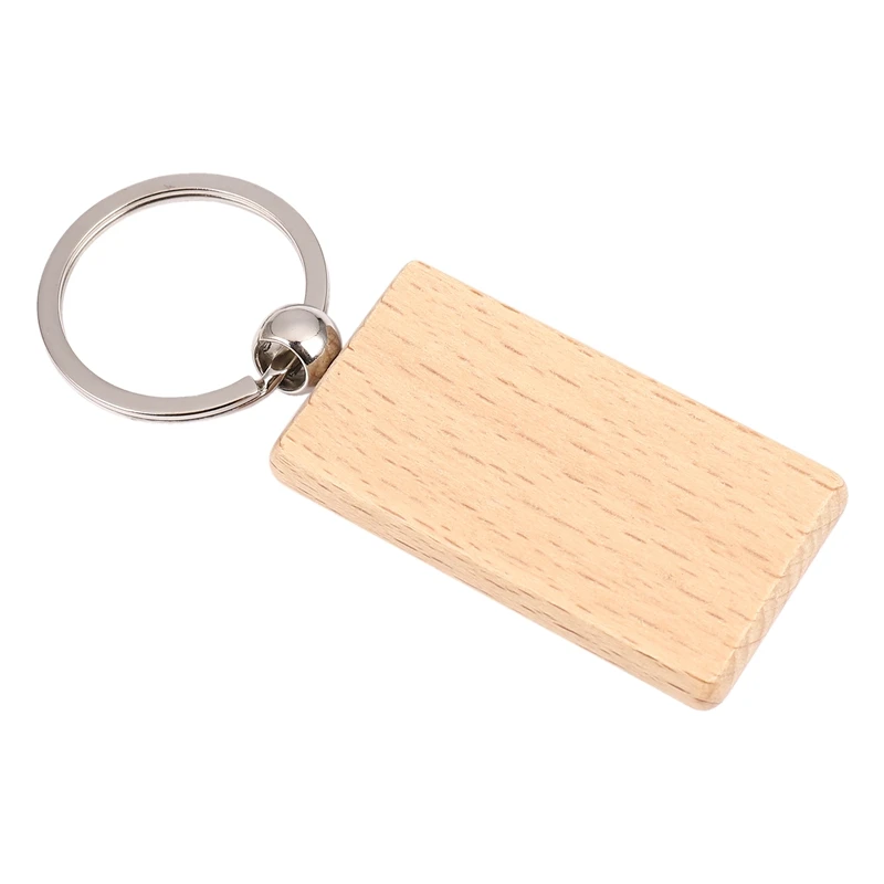 

50 Blank Wooden Keychain Rectangular Engraving Key ID Can Be Engraved DIY