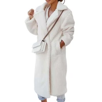 shaggy coat long sleeve long windproof lapel solid color women plush overcoat cardigan coat for daily wear