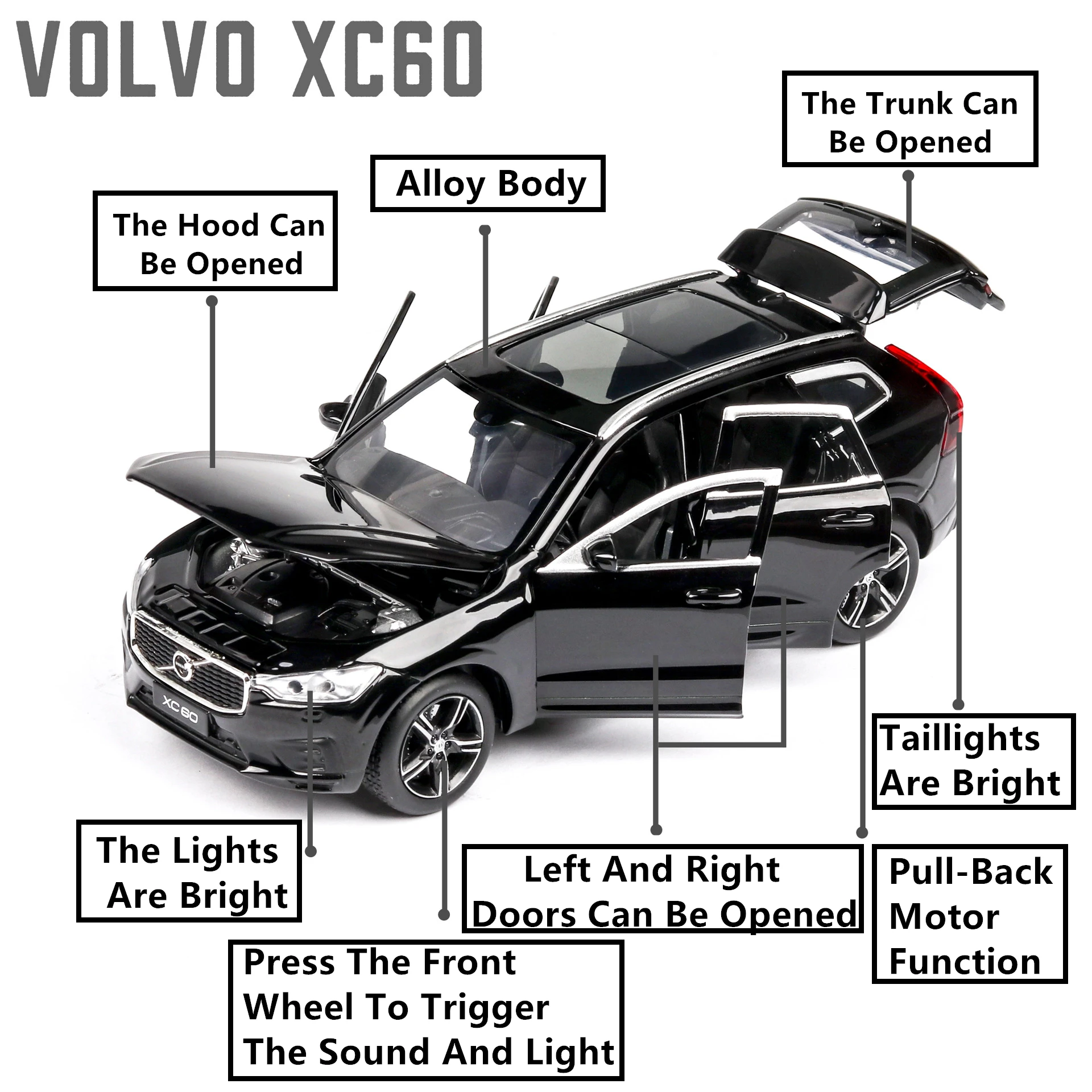 1:32 Volvo xc60 внедорожник симулятор звук и светильник игрушка модель автомобиля